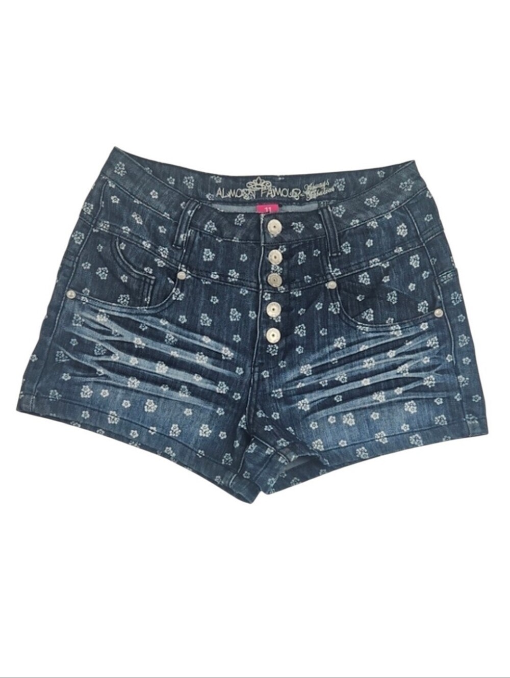 Almost Famous Women's Dark Blue Floral Print Denim Shorts Y2K Indie Juniors 11